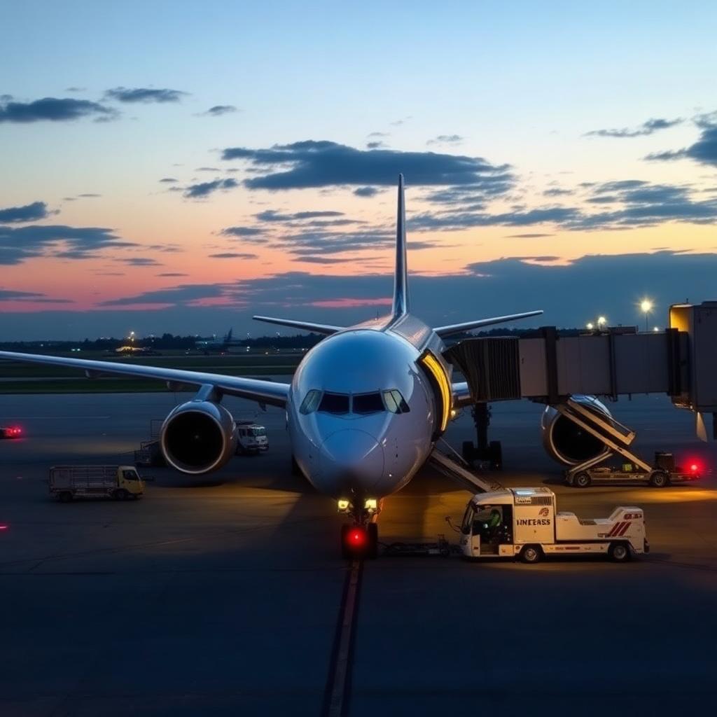 Cargo aircraft being loaded on the apron