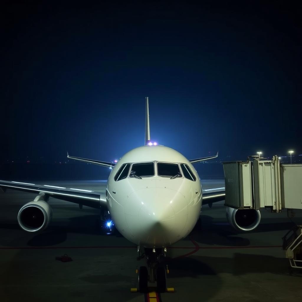 Aircraft engine at night